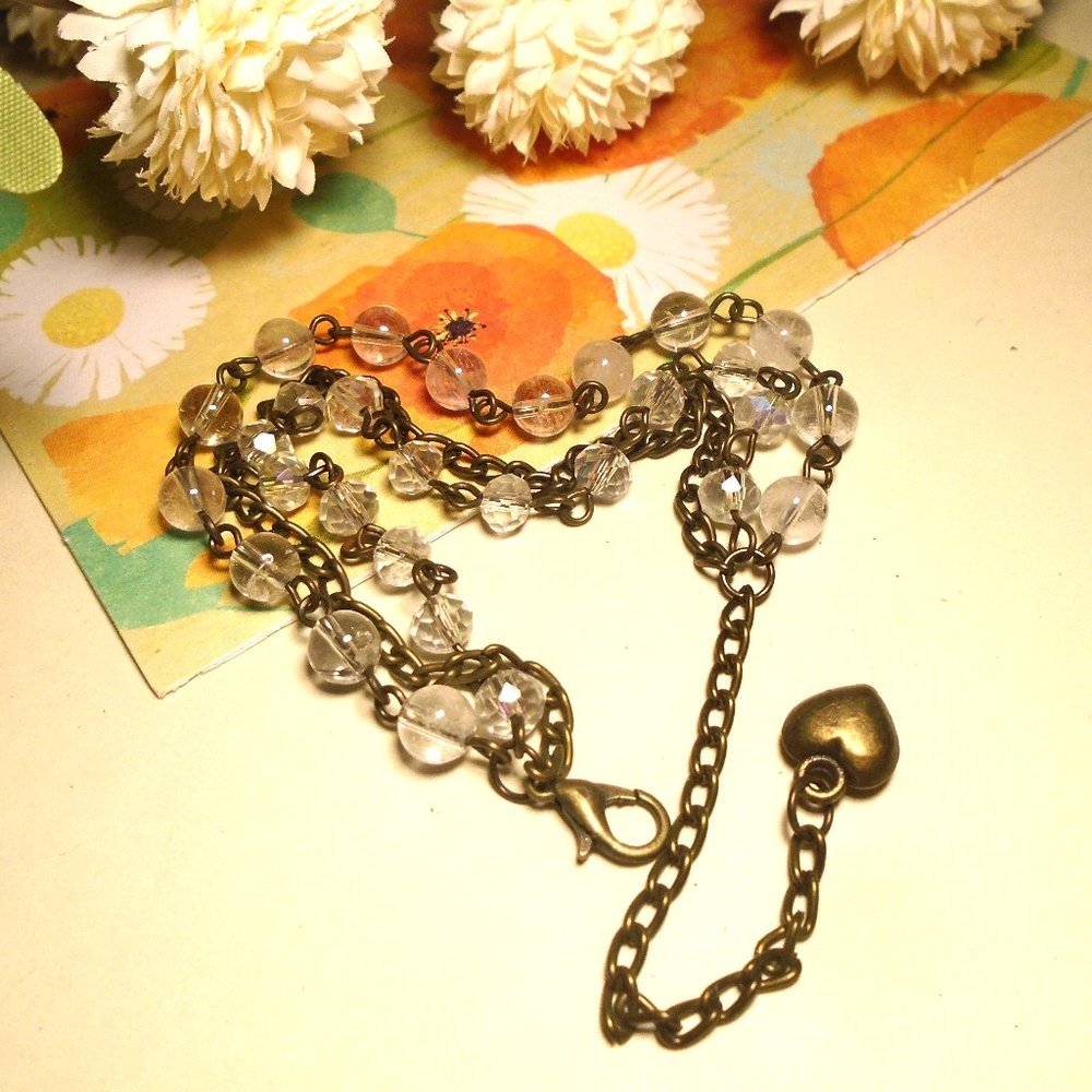 💝5/$25💖Natural quartz & Faceted glass crystal 3 strand Bracelet antique bronze